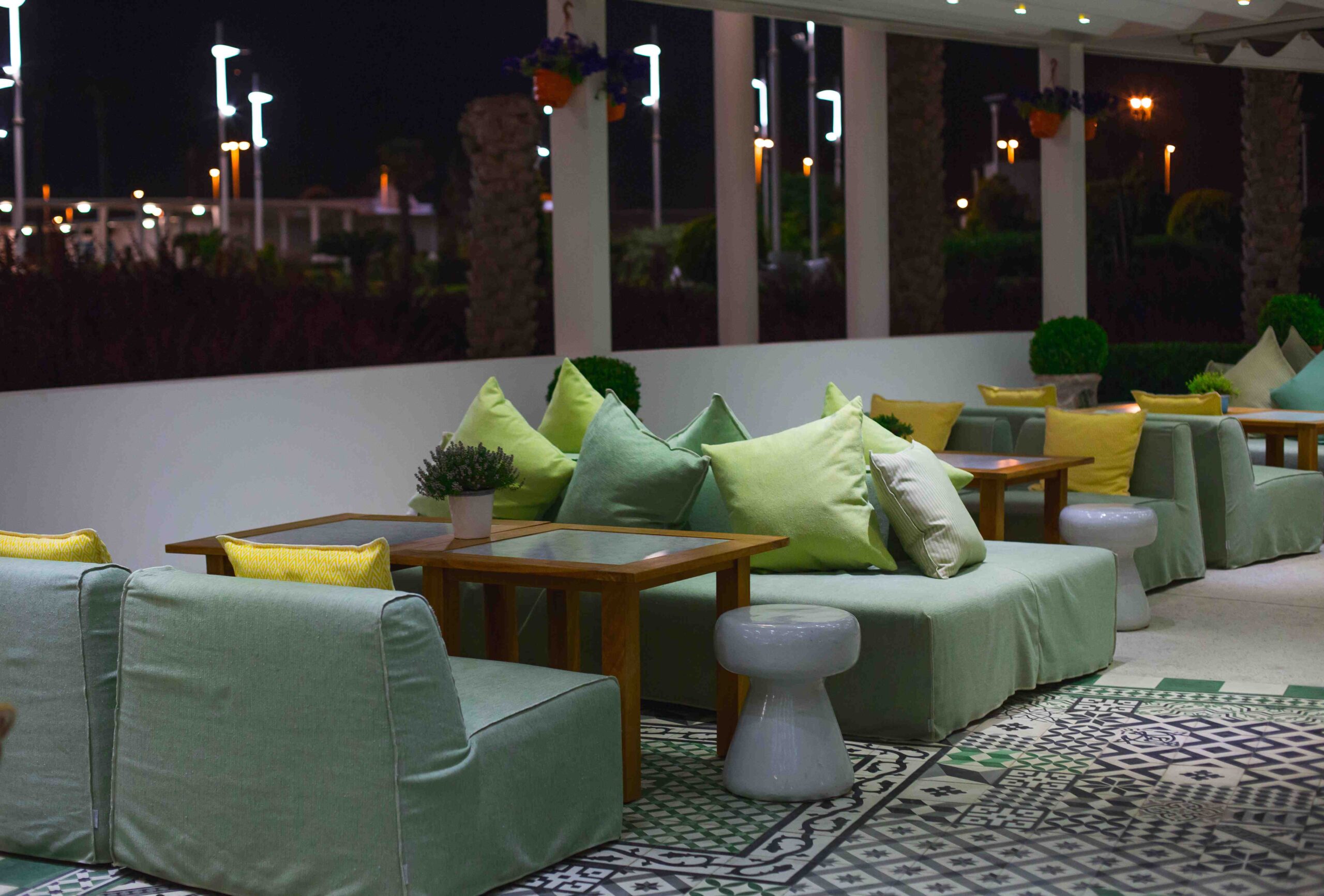 Restaurant and hotel furniture including dining tables and chairs